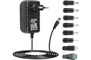 ZUOKENZU AC Adapter 9V 2A Netzteil AC220V zu DC9V 500mA 1000mA 1500mA 2000mA Leistungstreiber 5,5mm mit 8 DC Steckeradaptern Konverter Wechselrichter Ladegerät Transformator AC-DC Adapter (DC9V~2A)