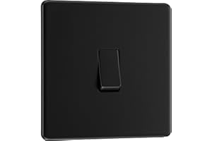 BRITISH GENERAL BG Electrical Single Wall Light Switch, 2 Way, Screwless Front Plate, Slim Profile, Premium Flatplate, Matt Black, 20A, 16AX, FFB12