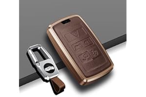 ontto Leather Key Fob Cover Keyring fit for Land Rover Defender Discovery Sport fit for New Range Rover Evoque Sport Velar fit for Jaguar E-Pace Accessories Alu Alloy Key Case keychain key Holder