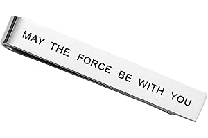 LPARKIN Fermacravatta con scritta "May The Force Be with You", regalo divertente per fan di Star Wars, in acciaio inox, finitura lucida, per uomini e donne