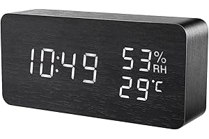 Neueste Digitaler Wecker, Ankilo Hölzerne Digitale Multifunktionswürfel-LED-Licht-Uhr, Smart Voice-Activated mit 3 Alarmtönen, Anzeige Datum Temperatur & Luftfeuchtigkeit für Haus, Küche, Schlafzimmer