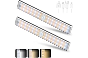 HAOTAO 19CM Motion Sensor Cupboard Lights with Touch Control, 48 LED 11000K 1500mAh Under Cabinet Light USB Rechargeable Battery Light, Dimmable Under Cupboard Light for Closet Wardrobe Stairs Kitchen