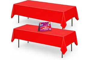 SOL 2pk Long Red Table Cloth Party 274x137cm Plastic Cover Disposable Tablecloths for Parties - Spill Protection - Great for Weddings, Buffets, Catering, Restaurants, Outdoor Events & Celebrations