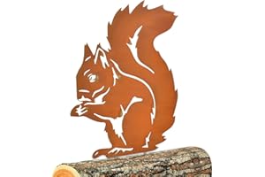 EMPEROCH Ardilla Decorativa de Metal, Estaca de Árbol de Ardilla 210 x 280 MM, Ardilla Oxidada de Figura de Ardilla, para el Jardín como Figura de Ardilla, para Césped Exteriores Patio Trasero