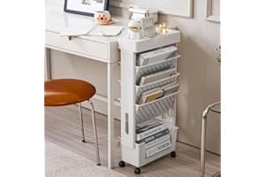 Whemyreat Estantería Lateral De Escritorio Móvil,Carro De Estantería Móvil De 5 Niveles con Ruedas,Estanterías Organizadoras De Documentos De Utilidad para Niños,Estantería De Libros De Escritorio