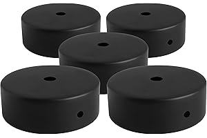 AMARCORDS - 5 Rosoni Lampadario in metallo, coprifili per lampada completo di accessori fermacavo viti e staffa da soffitto. Diametro 77mm altezza 26mm colore NERO