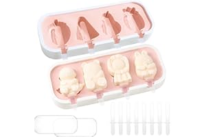 DABBOO 2 Moule a Glace Moules à Glaces Réutilisables en Forme D'animaux Silicone Ice Cream Moulds Avec 4 Compartiments en Forme de Fruits Adaptés au Bricolage et à L'interaction Parent Enfant (Rose)