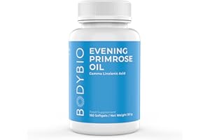 BodyBio Evening Primrose Oil - Gamma Linolenic Acid (GLA) for Healthy Skin and Hormonal Health - Cold Pressed - 180 Softgels