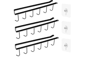 SHEEPPING 3 soportes para tazas, para armario, sin taladrar, ganchos de almacenamiento, ganchos para tazas, vasos, copas de vino, utensilios de cocina, con tornillos autoadhesivos, color negro