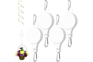 Gueenky 4 Stück Einziehbarer Haken für Pflanzen, Weiß Ampelaufzug Blumenampel Flaschenzug Pflanzenlift Seilzug Blumenkorb Haken für Blumenampel Pflanzen Vogelhaus, mit Deckenhaken