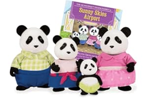 Li'l Woodzeez 6154M Skyhopper Panda Family – Set da 5 pezzi con statuette in miniatura e libro – Giocattoli di animali e accessori Acc per bambini dai 3 anni in su, multicolore