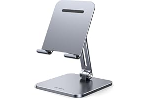 UGREEN Soporte Tablet Mesa, Stand Plegable para Móvil de Aluminio hasta 12,9" Compatible con iPad/Galaxy Tab/MediaPad/iPhone 14/13 Gris