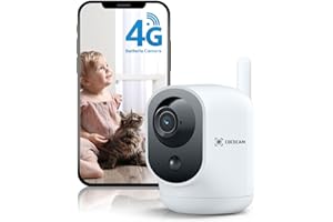 COCOCAM 4G Telecamera con SIM Interno Senza Fili 2K, Batteria 6000mAh, 355°P 90°T, per Bambini/Animali Domestici/Anziani, Rilevamento Umano PIR, Scheda SIM Integrata (senza WiFi) (Bianco)