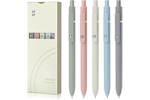 KANGSIT Gel Pens Black, 5Pcs 0.5mm Black Ink Fine Point Smooth Writing Pens with Silicone Grip, High-End Series Retractable Pens for Journaling Note Taking, Cute Office School Supplies - Morandi