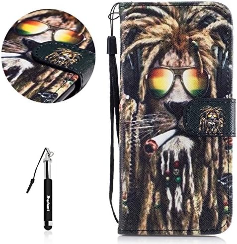 Case for Samsung Galaxy S8,Phone Case for Samsung S8,Huphant Premium Leather Wallet Case Cover Magnetic Closure Book Style Flip Case Cute Animal Pattern Design Panda Dog Lion Flower Cat Monkey Owl Forest Corji Ultra Slim Heavy Duty Shockproof With ID Card Slots Holder Money Pouch Silicone TPU Inner Protective Bumper Wrist Strip Protective Stand Case Leather Phone Case for Samsung Galaxy S8 + 1 Black Retractable Dust Plug Stylus Pen-Lion