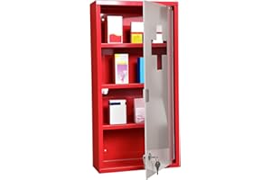 HOMCOM Armoire à Pharmacie 3 étagères 4 Niveaux verrouillable Porte Verre trempé dépoli Logo Croix 30L x 12l x 60H cm Acier Rouge