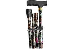 AIZOF® Walking Stick for Men Women, for Elderly Or Disabled, Folding Adjustable Height, Floral Colour Pattern Right,Left Handed Non-Slip Rubber Tip Wrist Strap