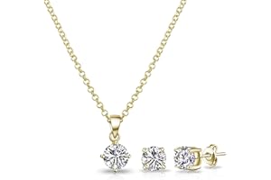 Philip Jones Gold Plated Round Solitaire Set Created with Zircondia® Crystals