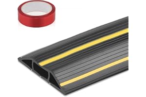CPROSP Passe Câble Sol 2M, Passage Plancher Souple Noir et Jaune, 3 Passages pour Câbles et Fils, Protecteur Couvre-Câble de Sol 200 cm x 8,3 cm, avec Une Bande Adhésive Double Face de 500 * 2 cm