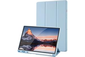 PALKITSEE Custodia Cover Tablet Samsung Galaxy Tab A8 10,5 Pollici 2021 (SM-X205/SM-X200), Retro TPU Flessibile con Supporto a Tripla Piega, Sospensione/Riattivazione Automatica, (Azzurro)…