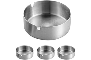 FORE 4PCS Cendrier Rond portable, Cendrier En Acier Inoxydable Rond, Cendrier de Bureau avec 3 Rainures, pour Maison, Bureau, café, Bar, Restaurant