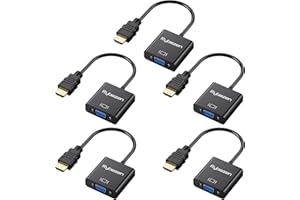DIGITCONVERT HDMI to VGA Adapter 5 Pack, Gold-Plated HDMI to VGA Converter (Male to Female), Compatible for Computer, Laptop, PC, Monitor, Projector, HDTV, Chromebook, Raspberry Pi, Roku, Xbox and More
