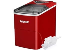 FOOING Maquina Hielo Domestica, Máquina Para Hacer Hielo en la Encimera, Maquina de Hielo con Autolimpieza, 9 cubos listos en 6 mins, 15KG en 24 H, Máquina Portátil Ice Maker Machine para el hogar