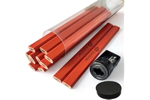 Migra Tools Carpenter Pencils - HB Builders Pencil Set with Sharpener & Case Flat Construction for Marking Wood, Brick, Concrete, Boards, Plaster Carpentry, Woodworking Pack of 10, Black