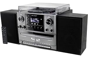 Soundmaster MCD5600SW Stereo System with Turntable, CD Player with Double Dab+ Cassette, USB MP3 Bluetooth Coding, Digitizing, 75 Ohm Antenna Connection