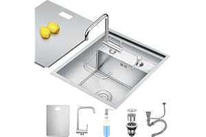 XDCXYD Nascosto Lavandino Bar Cucina con Rubinetto Pieghevole, Lavandino Bar a Vasca Singola Sottopiano in Acciaio Inossidabile Nascosto per Piccole Cucine Bar RV (Silver, 35x45x22CM)