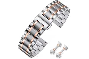 HEYOZURY Cinturini per Orologio in Metallo in Acciaio Inossidabile per Orologi con Estremità Dritta e Curva 16mm 18mm 19mm 20mm 22mm 24mm Cinturini di Ricambio in Braccialetti per Uomini Donne