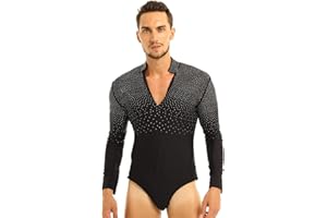 CHICTRY Body da Ballo Tango Valzer Abito da Latino Americano Uomo Camicia Manica Lunga con Strass Artistico Vestito da Danza Moderna Jazz Samba Rumba Costumi Prestazioni