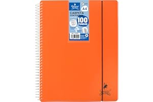 Starplast Carpeta Con Fundas Espiral Flexible - Organizadores, 100 fundas, Fundas Transparentes Lisas, A4, Tapa Plástico Resistente, Uso Escolar, Personal o de Oficina - Color Naranja.
