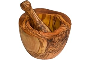 Cleminson Handcrafted Olive Wood Mortar and Pestle Set | Kitchen Essential for Grinding Spices and Herbs