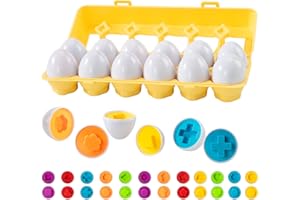 Wisplye Uova di Abbinate Plastica, 12Pcs Uova di Giocattoli Colore e Forma Riconoscimento Sorter Puzzle Educativi Apprendimento Giocattoli Montessori Regalo per Ragazzi Ragazze