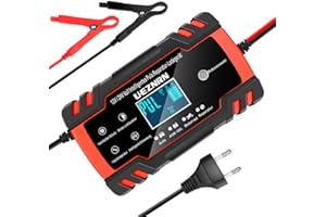 Ueznirn Ladegerät Autobatterie 12V/24V KFZ Batterieladegerät Vollautomatisches Intelligentes Erhaltungsladegerät mit LCD-Touchscreen für Auto, Motorrad, Rasenmäher oder Boot