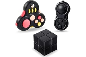 Steemjoey 3PCS Anti-Stress Würfel Spielzeug Fidget Toys Set, Fidget Pad Controller Infinity Cube, Geschenk lindert Stress und Angstspielzeug für ADD ADHS Autismus Kinder und Erwachsene (Schwarz)