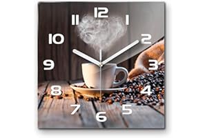 Tulup Zegar szklany 30x30 cm zegar ścienny obrazek hartowany zegar szklany prawdziwe szkło kuchnia salon Białe – Kubek Kawy