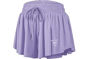 Cavotor Womens 2 in 1 Flowy Running Sports Shorts with Pocket Butterfly Athletic Workout Biker Shorts Gym Yoga Tennis Skirts