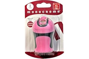 Pigna, taille-crayon monochrome, blister de 1 unité, deux trous, corps doux au toucher, couleur rose, idéal pour l'école et le bureau