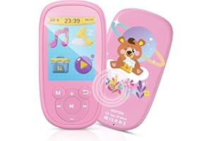 AGPTEK 2.4" Bluetooth 5.3 Reproductor MP3 para Niños Pantalla TFT Reproductor de Música (8GB Oso, Rose)