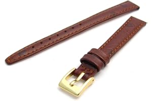 WATCHWATCHWATCH Ladies Genuine Leather Watch Strap Band Ostrich Grain 12mm Brown with Gilt (Gold Colour) Buckle WH1015g