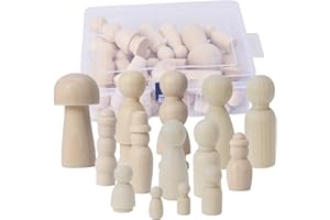 HO2NLE Muñecas de Madera para Pintar - Figuras Familiares y Seta Decorativas - Peg Dolls (42 Piezas)
