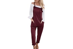 Petalum Women Girls Fahion Bib Overalls Loose Dungarees Jumpsuit Adjustable Straps Straight Pants with Pockets Plus Size