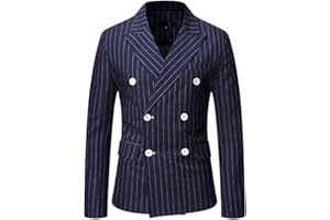 GUOCU Blazer da Uomo Elegante Slim Fit Giacca a Righe Verticali Giacca da Smoking con Due Bottoni Blazer da Abito Formale Giacca da Lavoro con Revers Moda Casual Affari Cappotto Doppio Petto