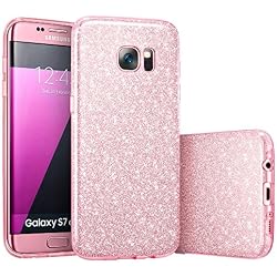 Coovertify Funda Purpurina Brillante Rosa Samsung S7 Edge, Carcasa resistente de gel silicona con brillo Rosa para Samsung Galaxy S7 Edge (5,5")