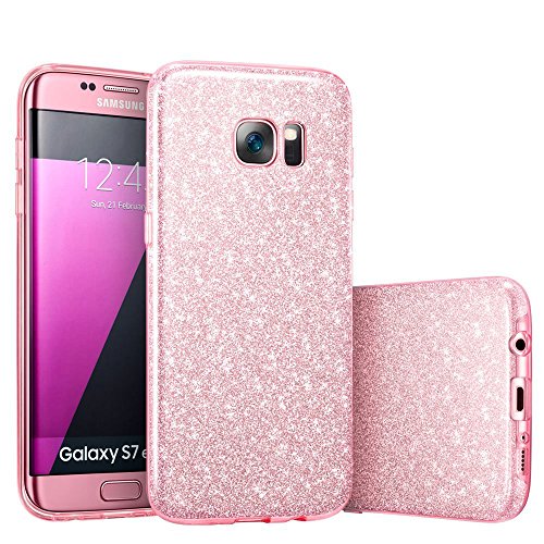 Coovertify Funda Purpurina Brillante Rosa Samsung S7 Edge, Carcasa resistente de gel silicona con brillo Rosa para Samsung Galaxy S7 Edge (5,5")