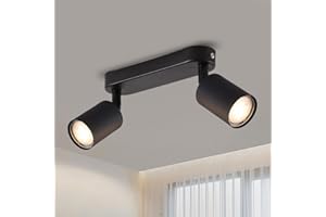 ANWIO Faretti da Soffitto Orientabili Base Rettangolare,Faretti da Muro,Lampadario Nero Vintage con 2 Faretti GU10,Lampada da Soffitto, Plafoniera Parete per Negozio,Bar,Soggiorno,Lampadine Escluse