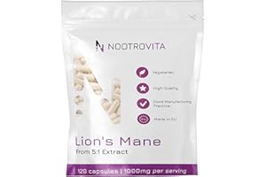 Lions Mane Mushroom - 120 Kapseln - 2 Monate! | Dual Extrakt 1000mg (Entspricht 5.000mg Löwenmähne Pilz) | Heilpilz Hericium Erinaceus | Vegan, Keine Künstlichen Füllstoffe | Nootrovita