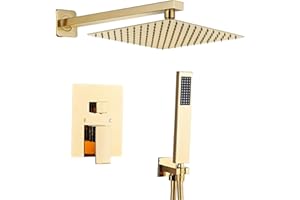 Sanitemodar Ducha Empotrado Dorado, Grifo Ducha Empotrado con 25x25cm Ducha de Lluvia, Duchas de Baño Empotradas con Alcachofa